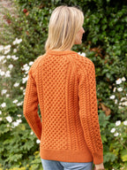 Ladies Merino Wool Aran Sweater - Orange