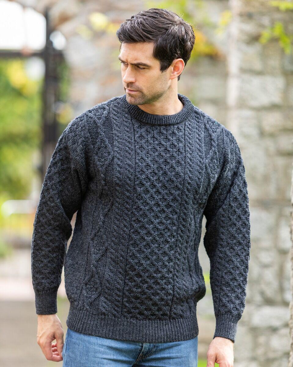Pure Wool Aran Sweater Charcoal - Unisex