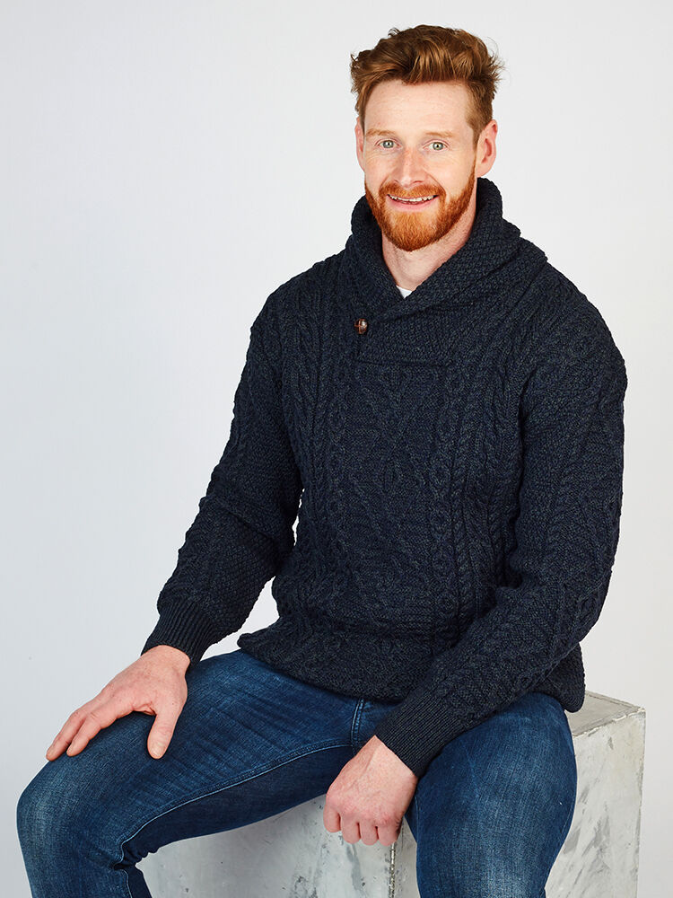 Shawl Neck Aran Sweater Blackwatch
