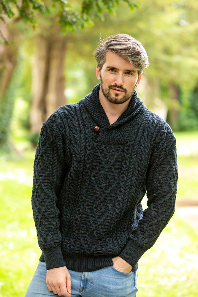 Shawl Neck Aran Sweater Blackwatch