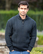 Mens Aran Half Zip Neck Sweater Blackwatch