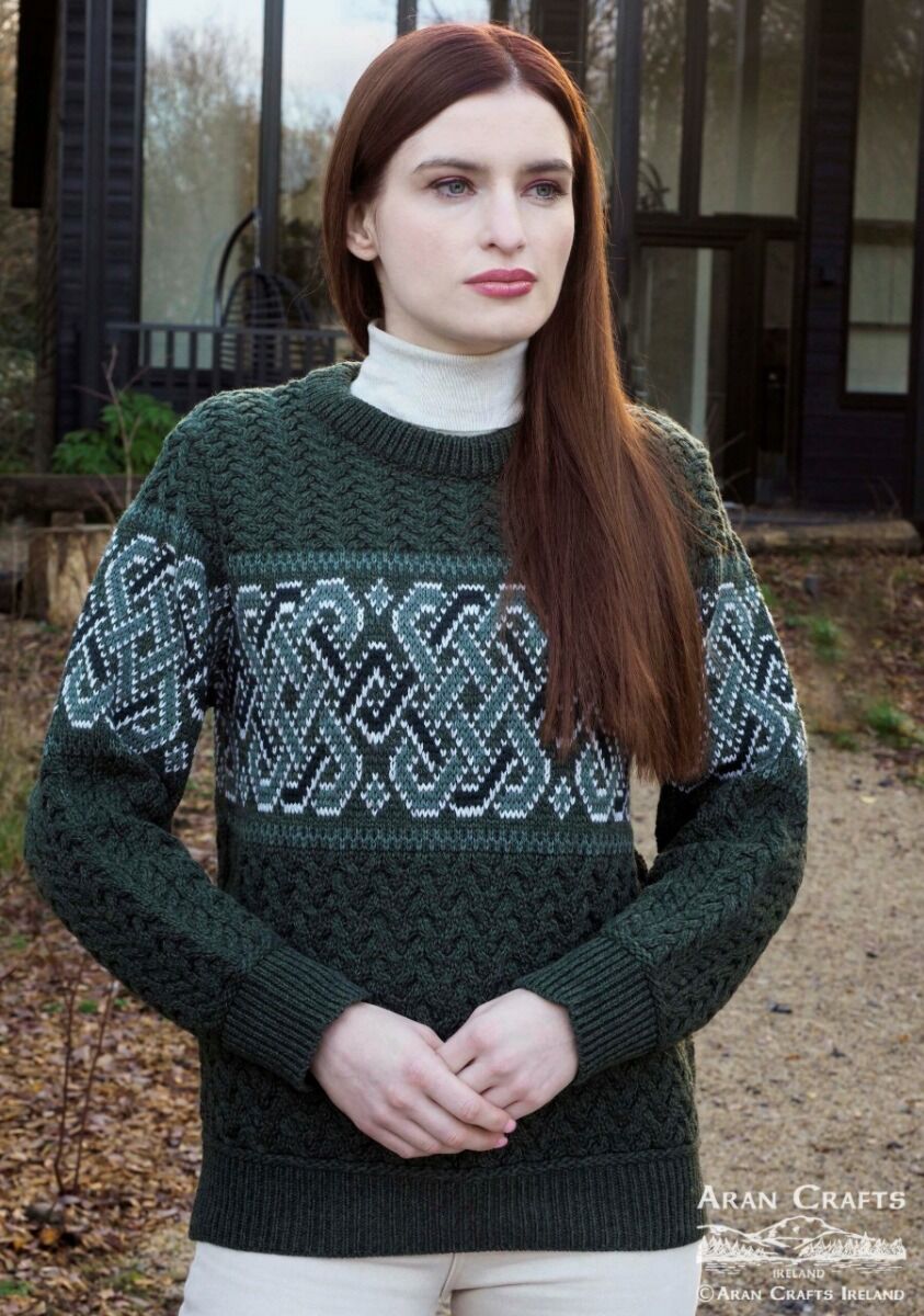 Unisex Jacquard Crew 100% Merino Wool Army