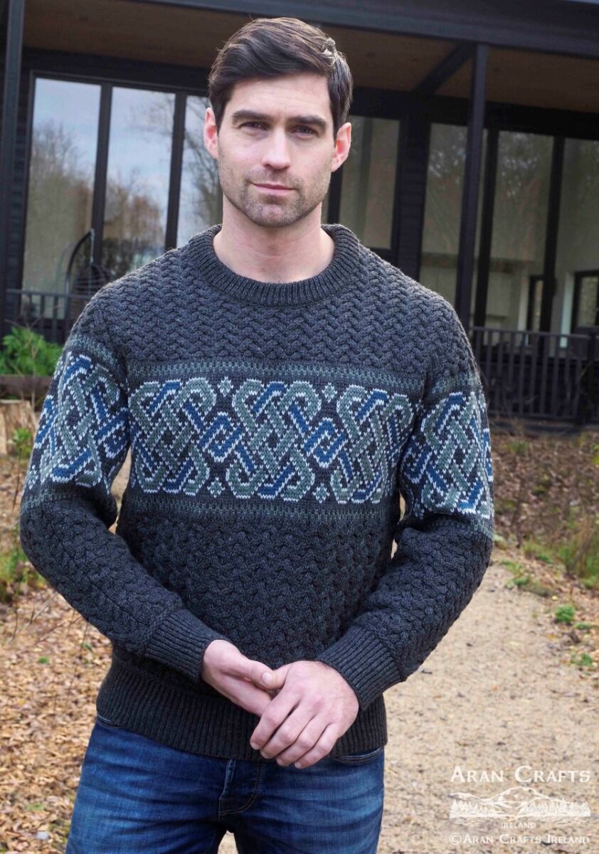 Unisex Jacquard Crew 100% Merino Wool Charcoal