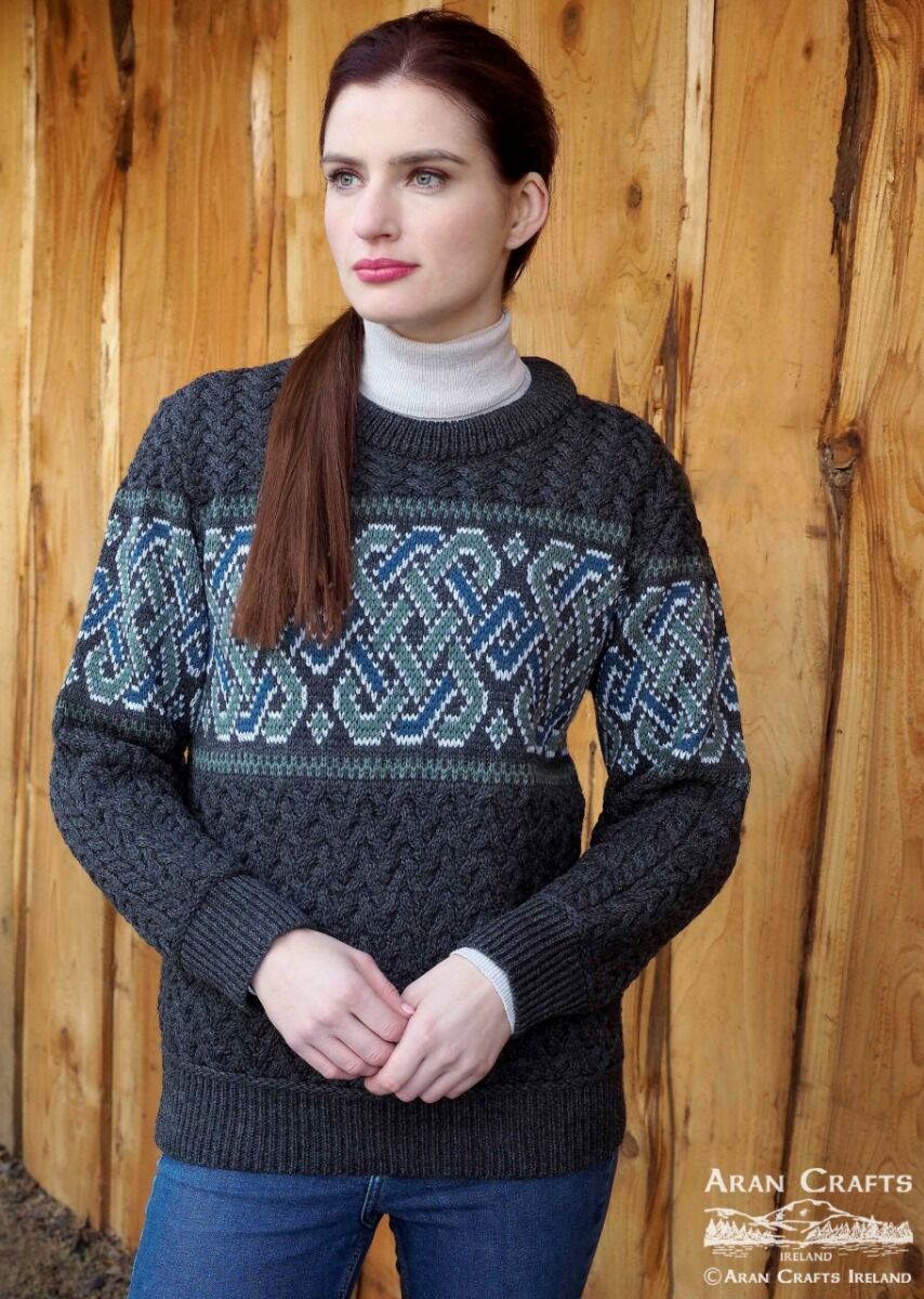 Unisex Jacquard Crew 100% Merino Wool Charcoal