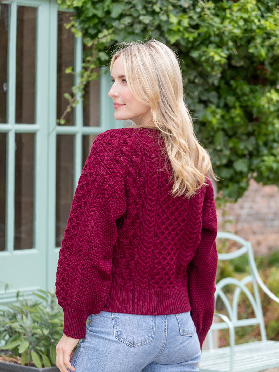 Honeysuckle Cropped Aran Sweater Claret