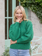 Honeysuckle Cropped Aran Sweater Green Marl