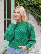 Honeysuckle Cropped Aran Sweater Green Marl