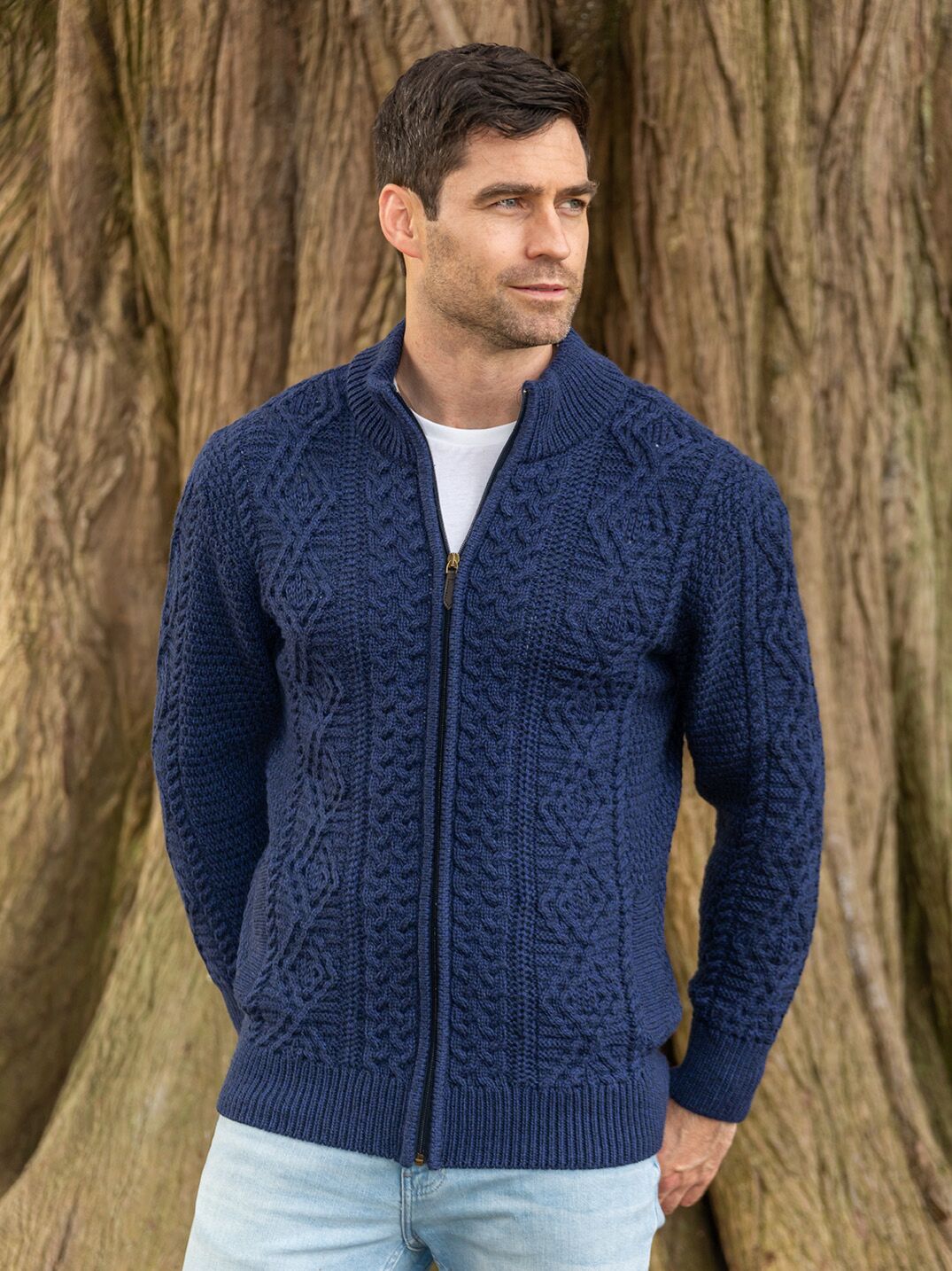 Men's Fisherman Full Zip Cardigan Deep Water Blue