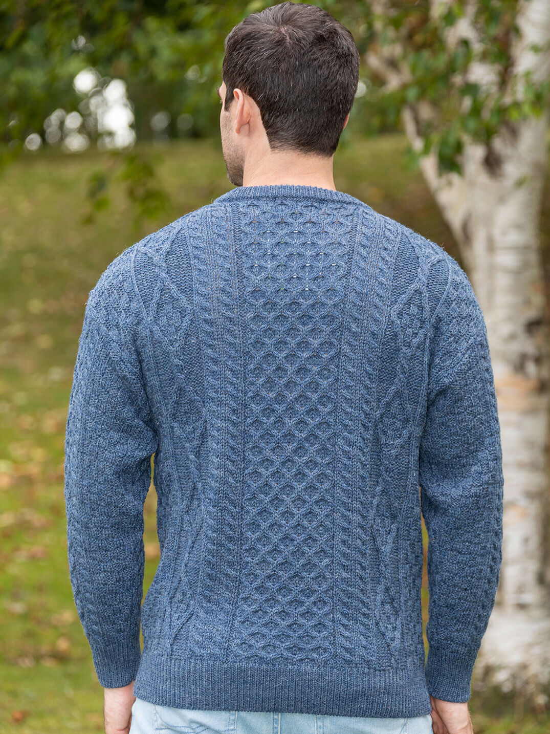 Unisex Merino Wool Aran Sweater Denim Marl