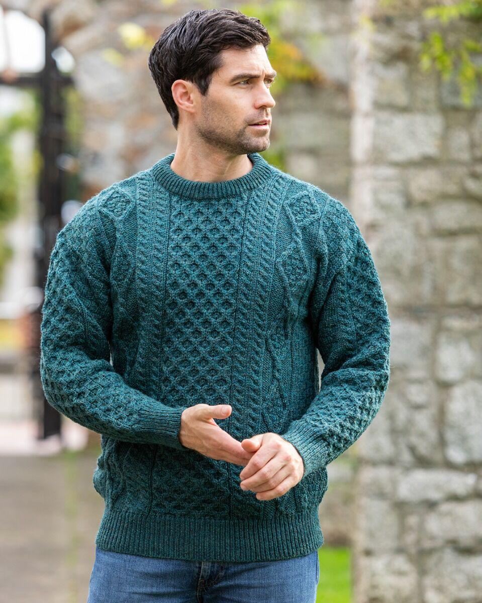 Pure Wool Aran Sweater Moss Green - Unisex