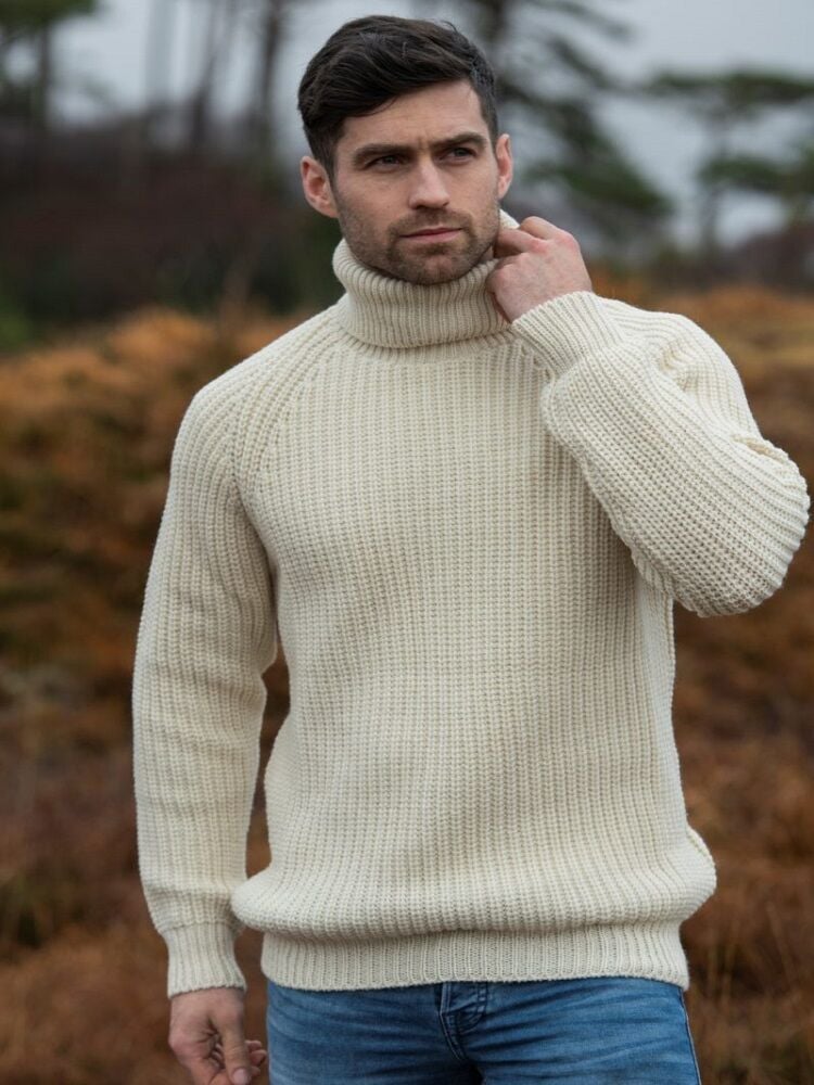 Men's Rib Roll Neck Sweater Natural