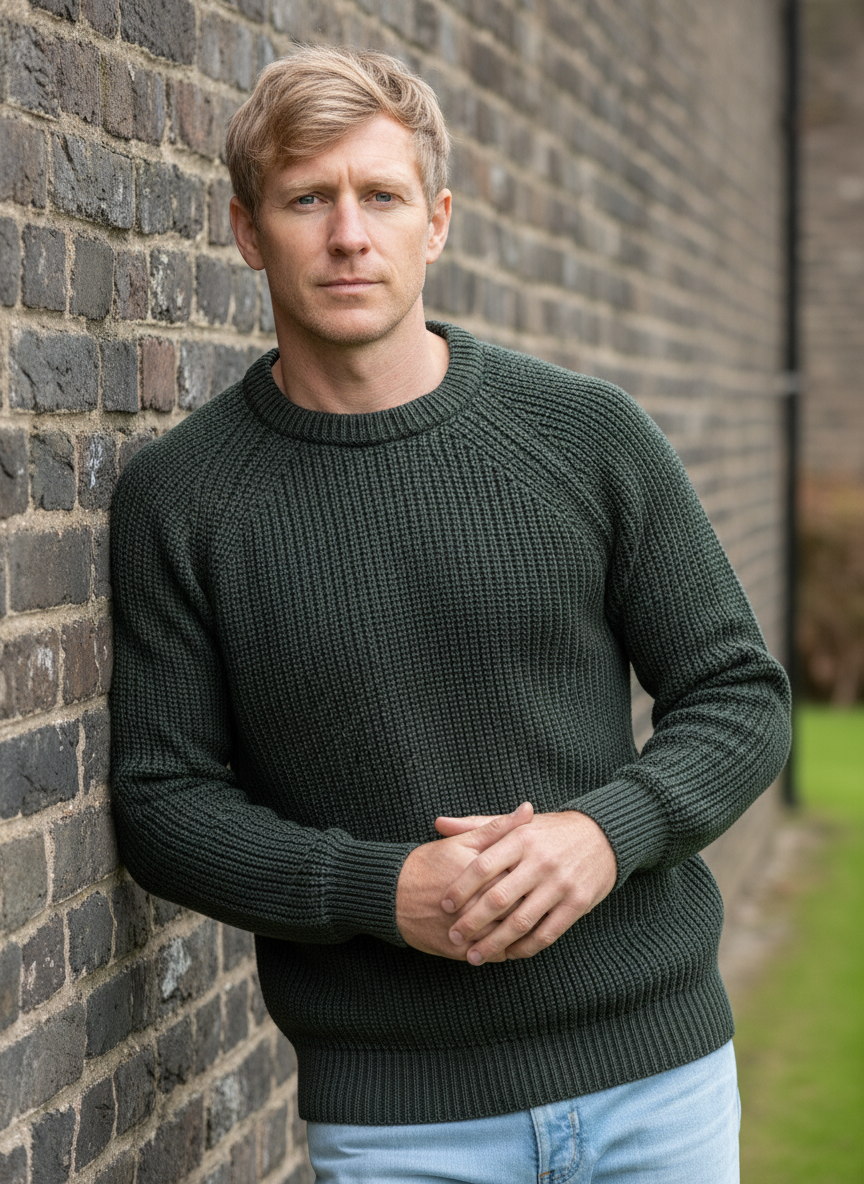 Mens Ribbed Crew Neck Sweater Green