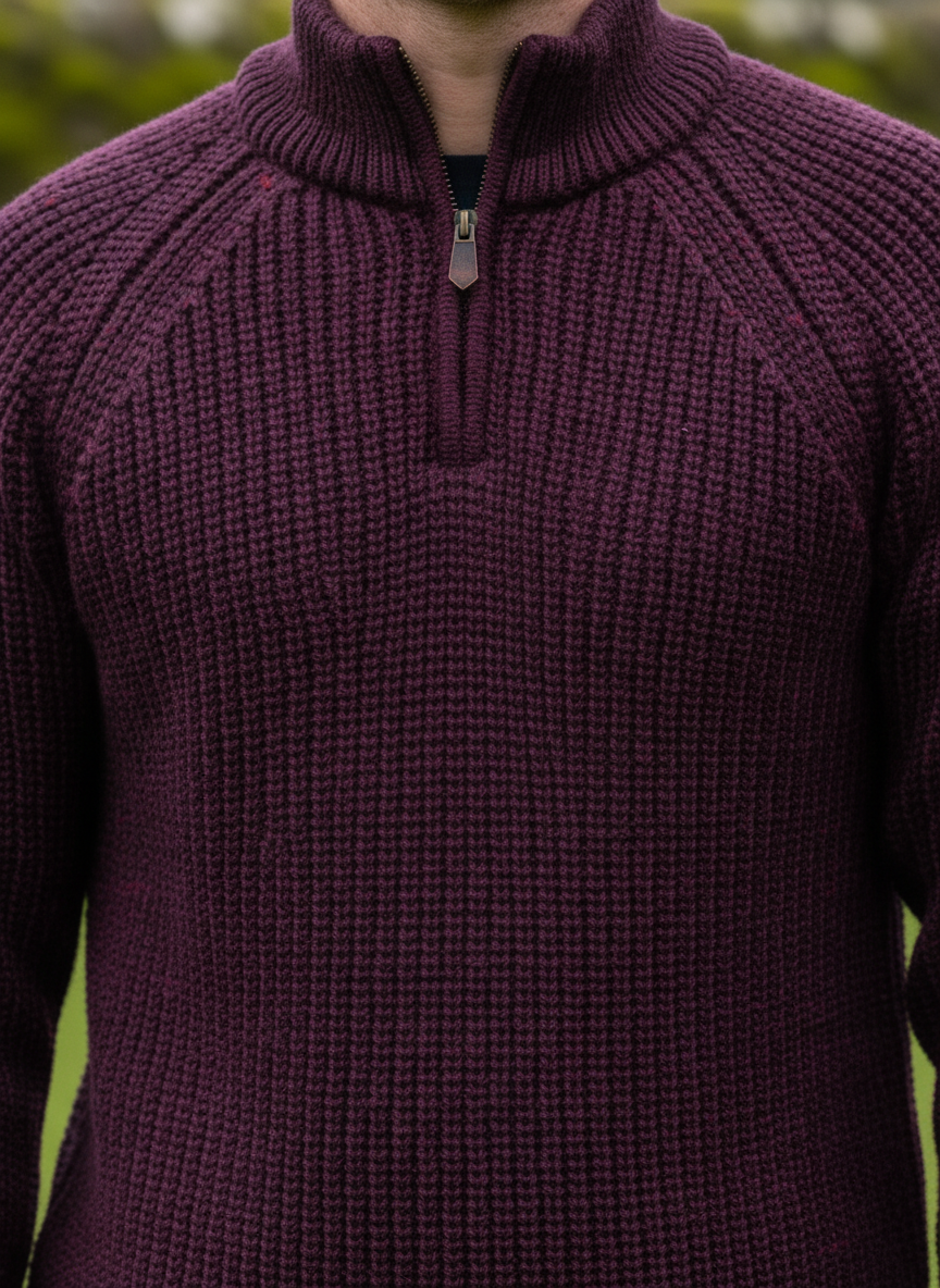 Men's half zip ribbed sweater Claret