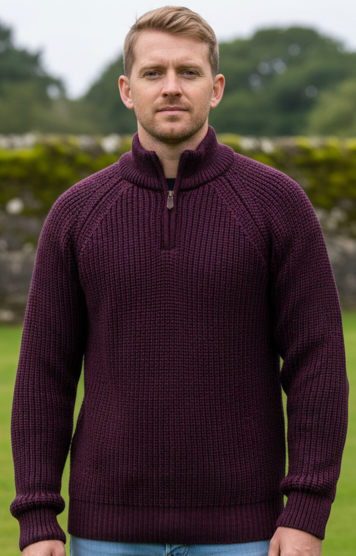 Men's half zip ribbed sweater Claret