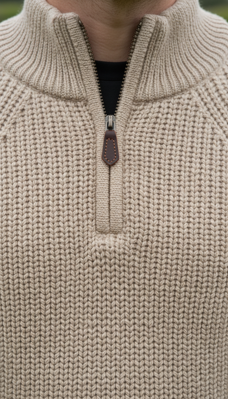 Men's half zip ribbed sweater Camel