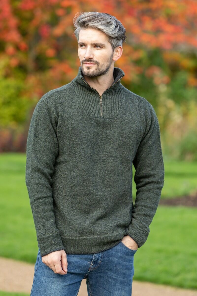 Halfzip Sweater Lambswool Green Marl