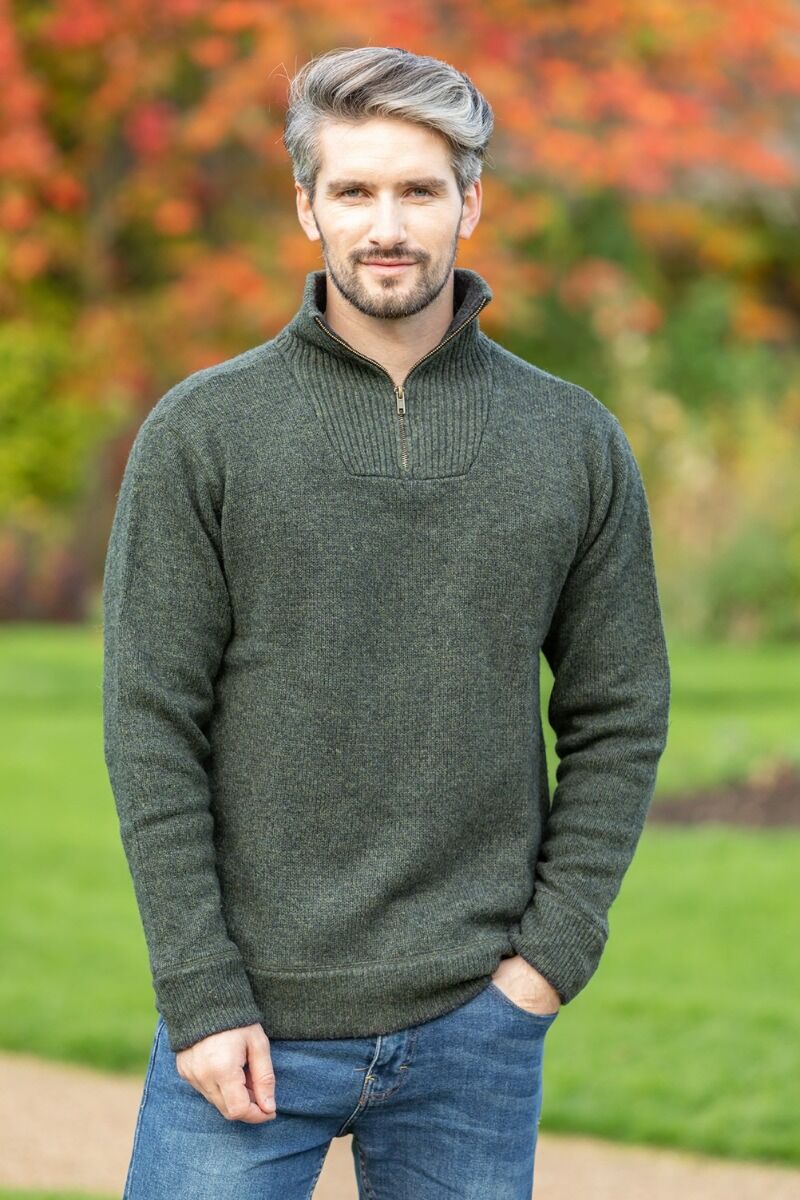 Halfzip Sweater Lambswool Green Marl