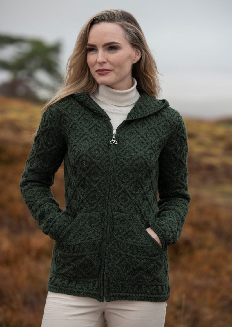 Honeycomb Hooded Cardigan Army Green