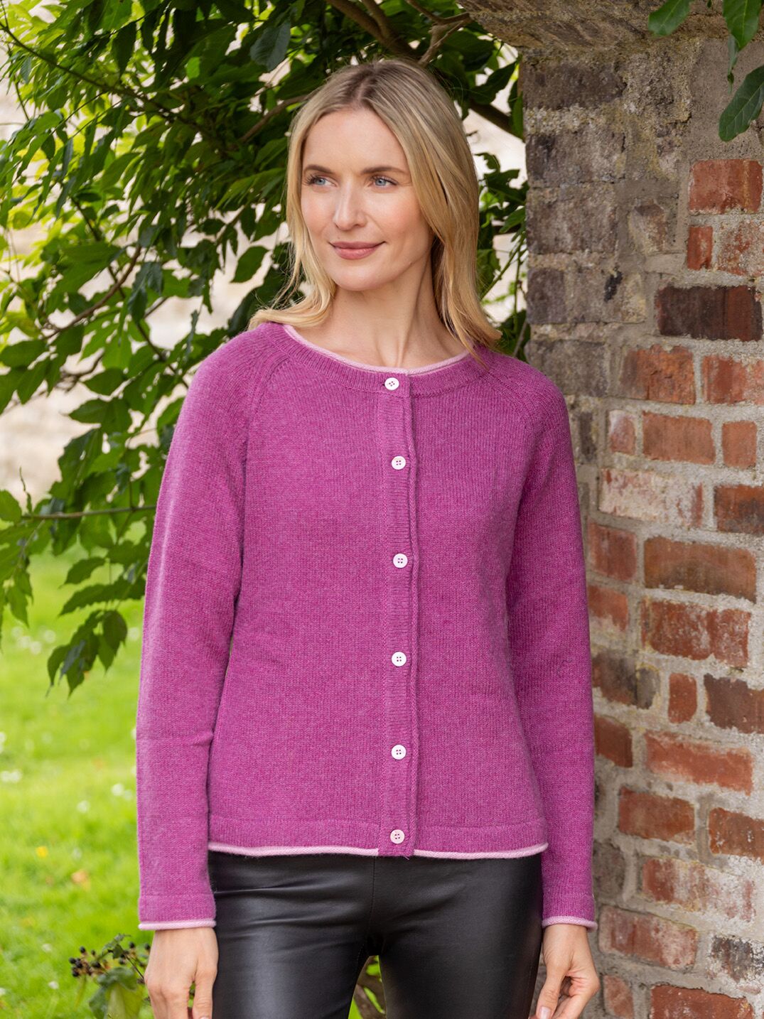 Wool and Cashmere Cardigan Pink Berry