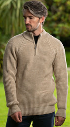 Men's half zip ribbed sweater Camel