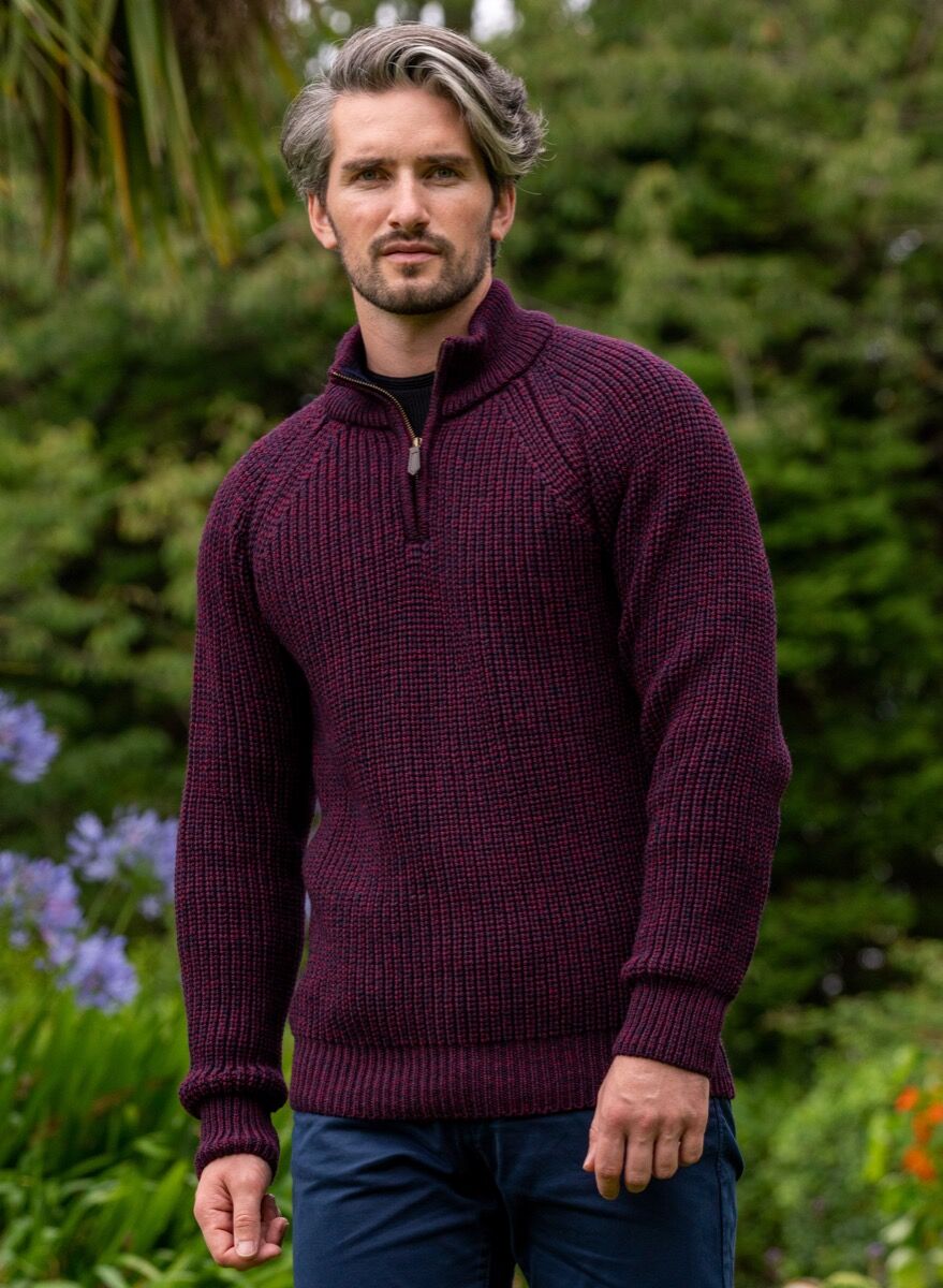 Men's half zip ribbed sweater Claret