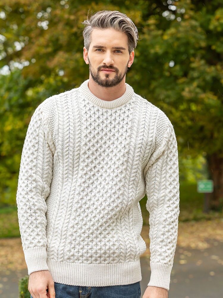 Unisex Merino Wool Aran Sweater - Natural