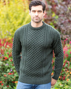 Unisex Merino Wool Aran Sweater - Army Green