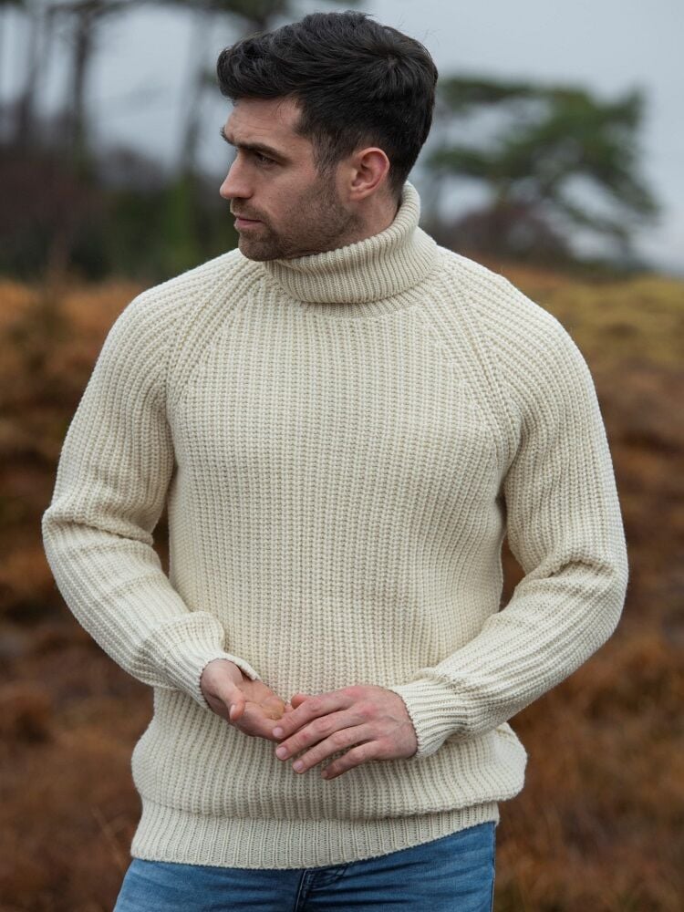 Men's Rib Roll Neck Sweater Natural