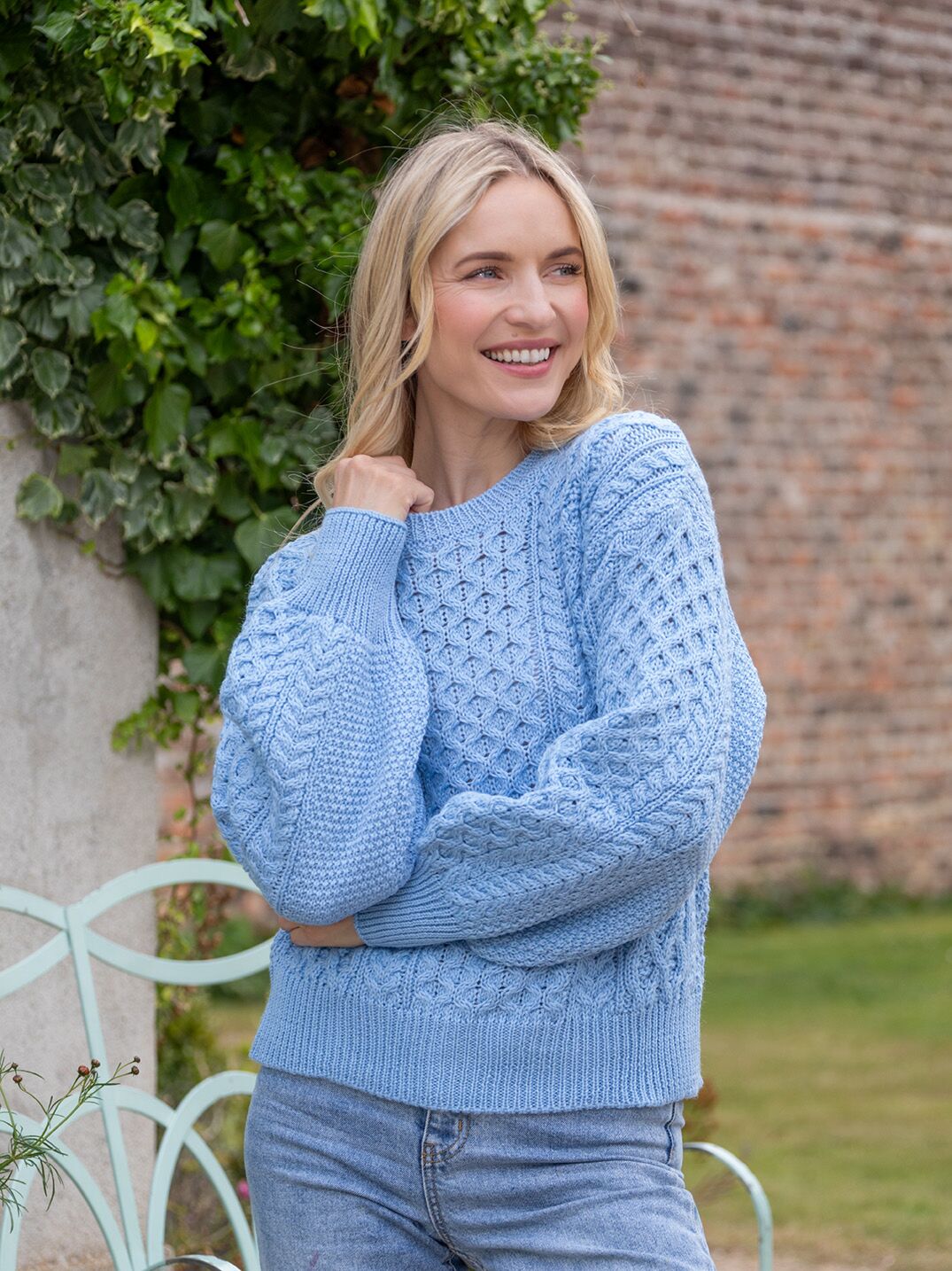 Honeysuckle Cropped Aran Sweater Morning Sky