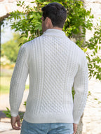 Mens Aran Half Zip Neck Sweater Natural