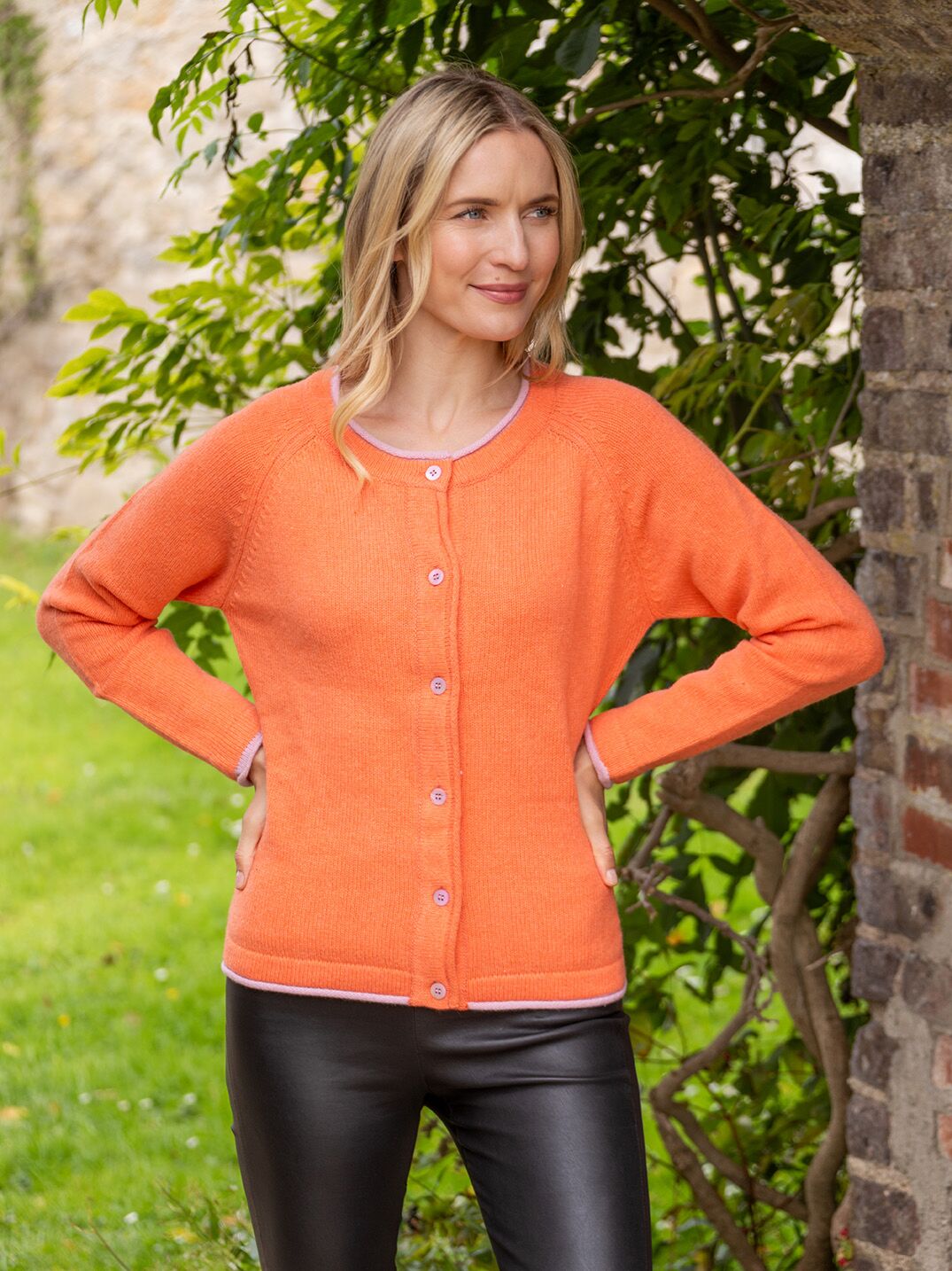 Wool and Cashmere Killiney Cardigan Coral