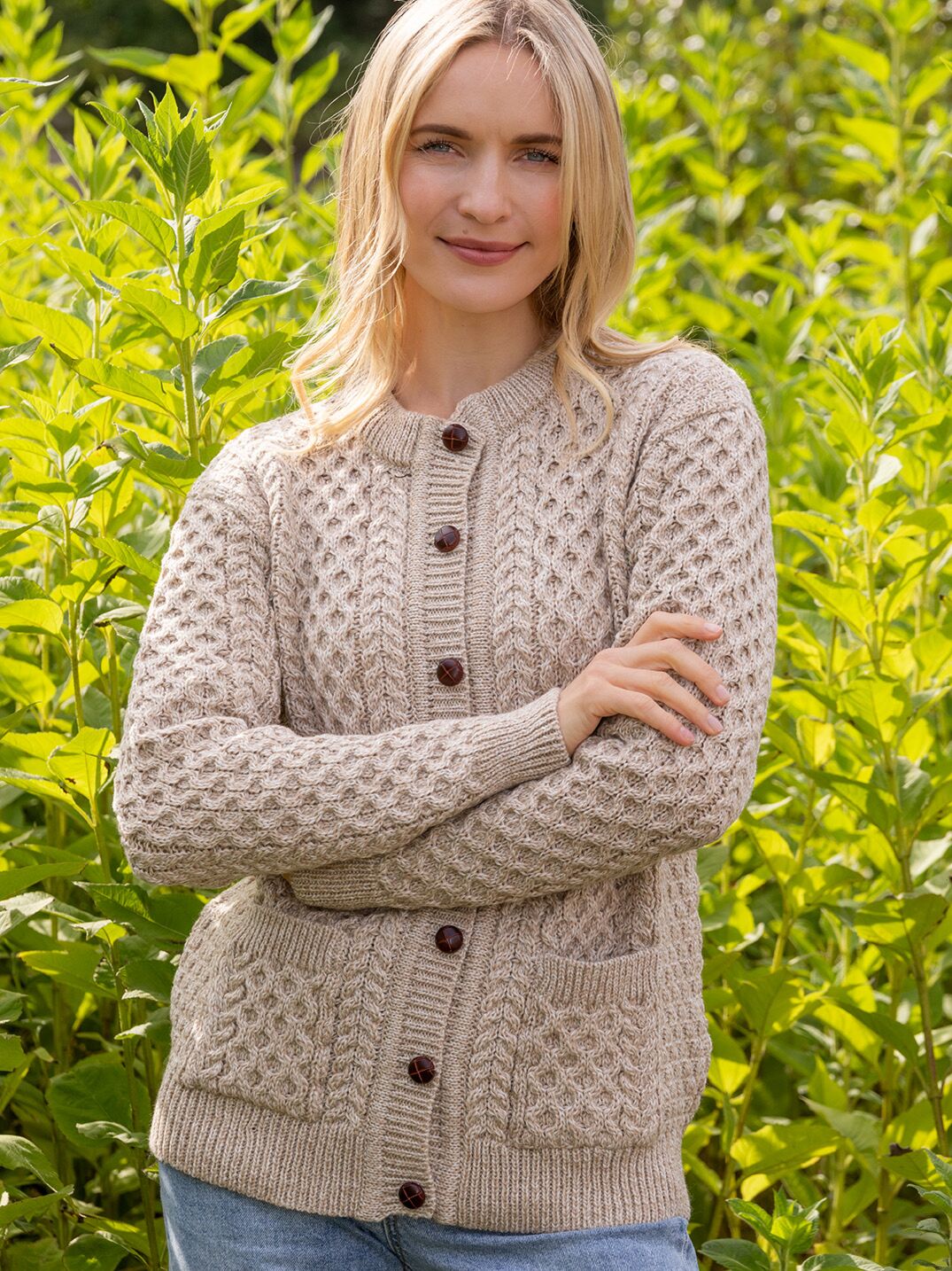 Ladies Cable Knit Cardigan Parsnip