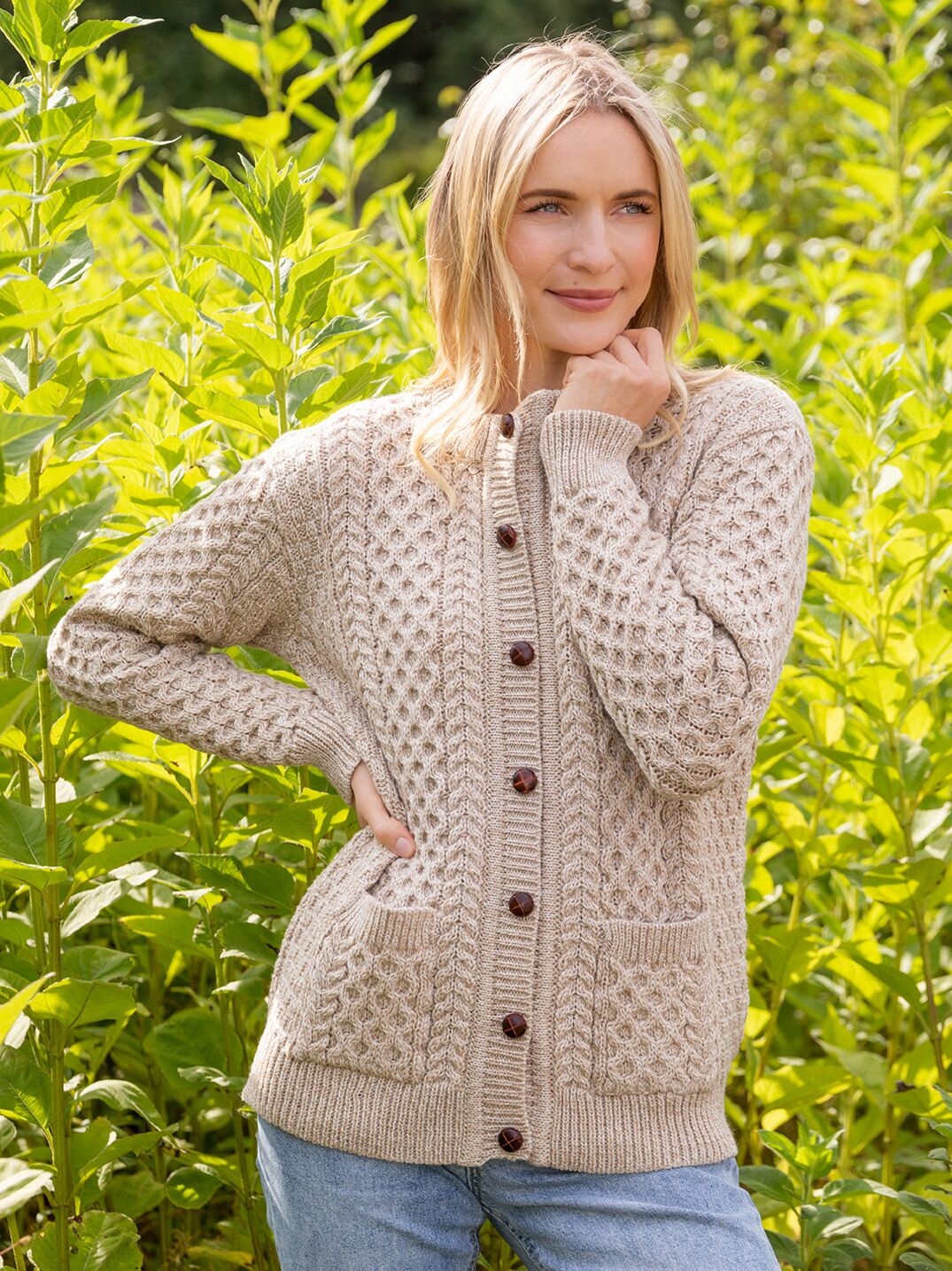 Ladies Cable Knit Cardigan Parsnip