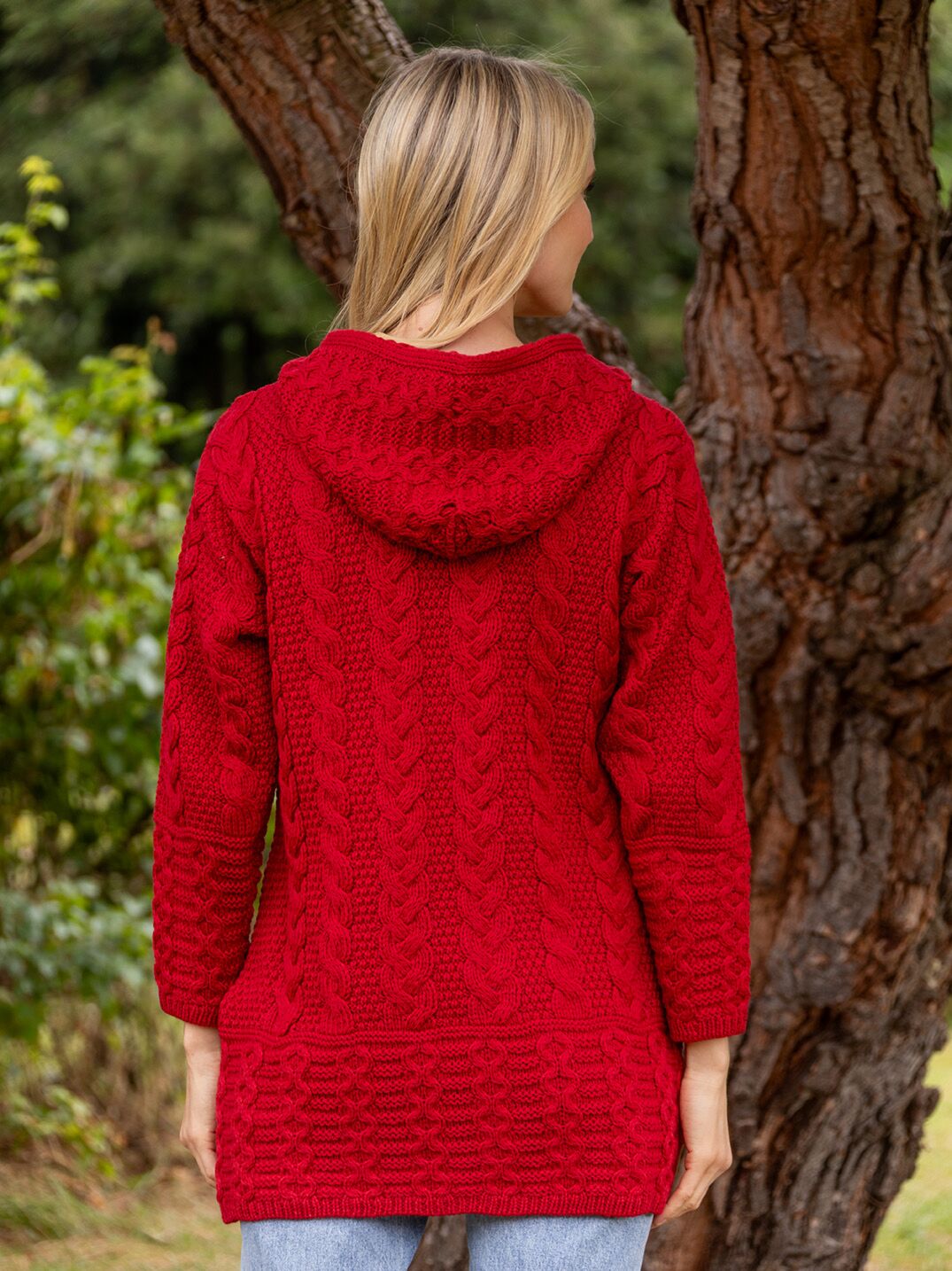 Hooded Coat with Celtic Knot Zipper Cherry