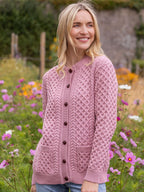 Irish Aran Lumber Cardigan Rose