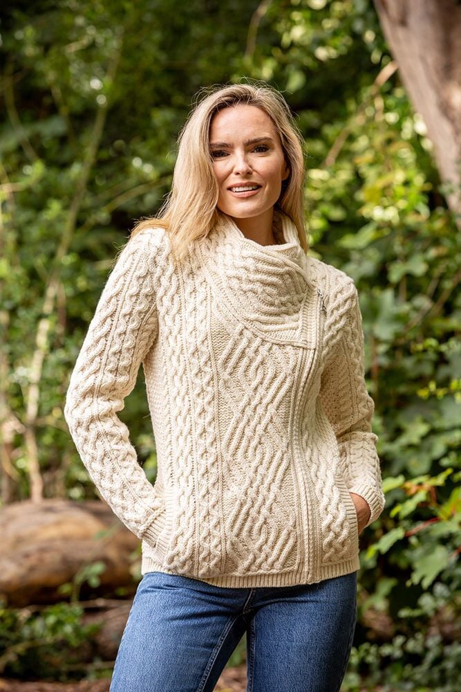 Cable Knit Side Zip Cardigan Natural