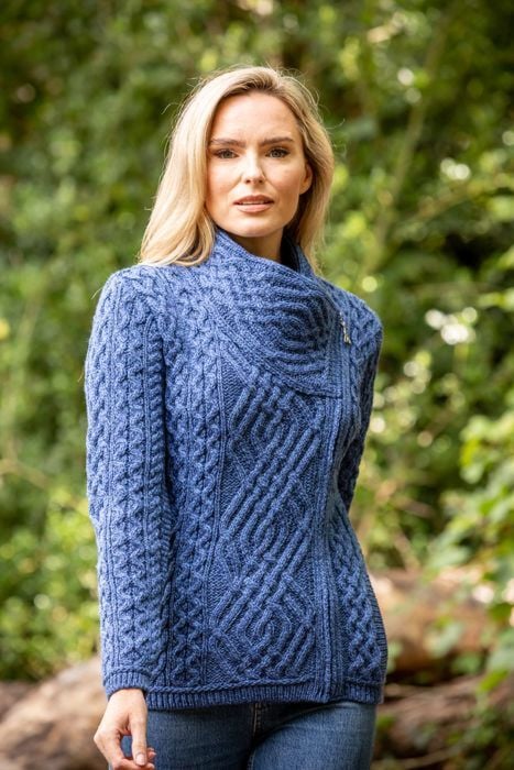 Cable Knit Side Zip Cardigan Royal Blue